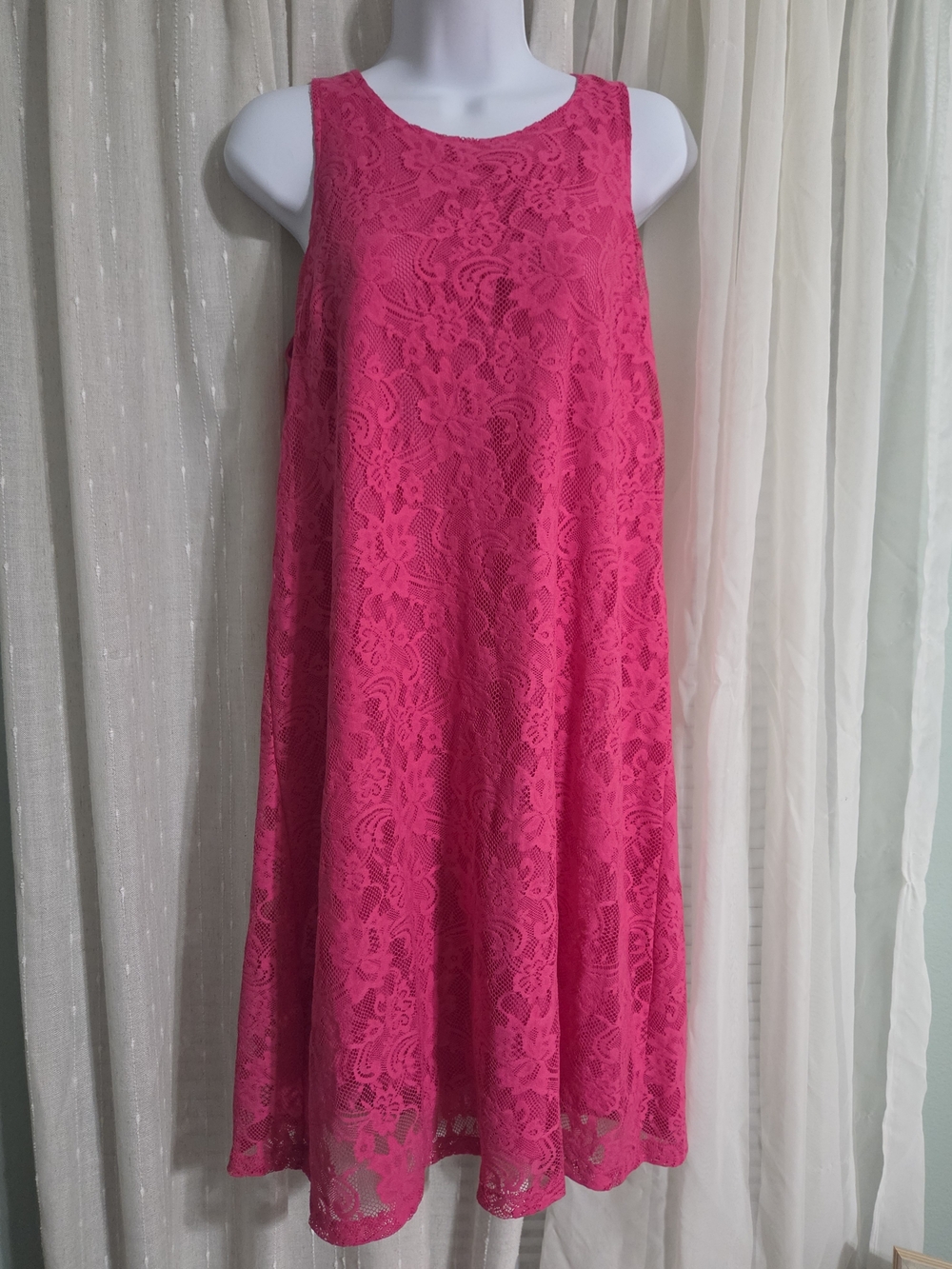 Candalite Hot Pink Lace A-Line Sleeveless Dress